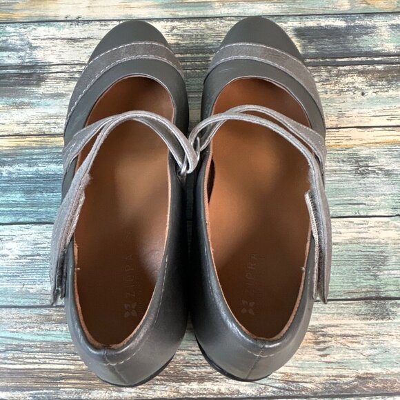 Ziera Mary Janes Womens Size 9/39.5 Gray Leather Adjustable Strap Wedge Shoes - Picture 4 of 14